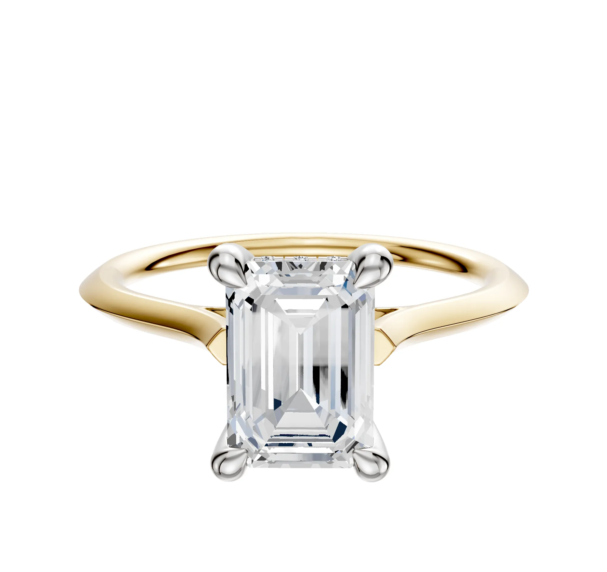 14K Two Tone 4 Prong Hidden Halo Cathedral Knife Edge 1.5mm Engagement Ring sold by Effy