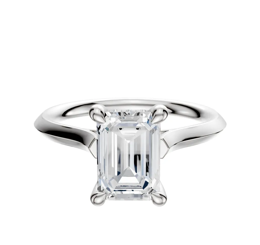 18K White Gold 4 Prong Hidden Halo Cathedral Knife Edge 2.0mm Engagement Ring made by Effy