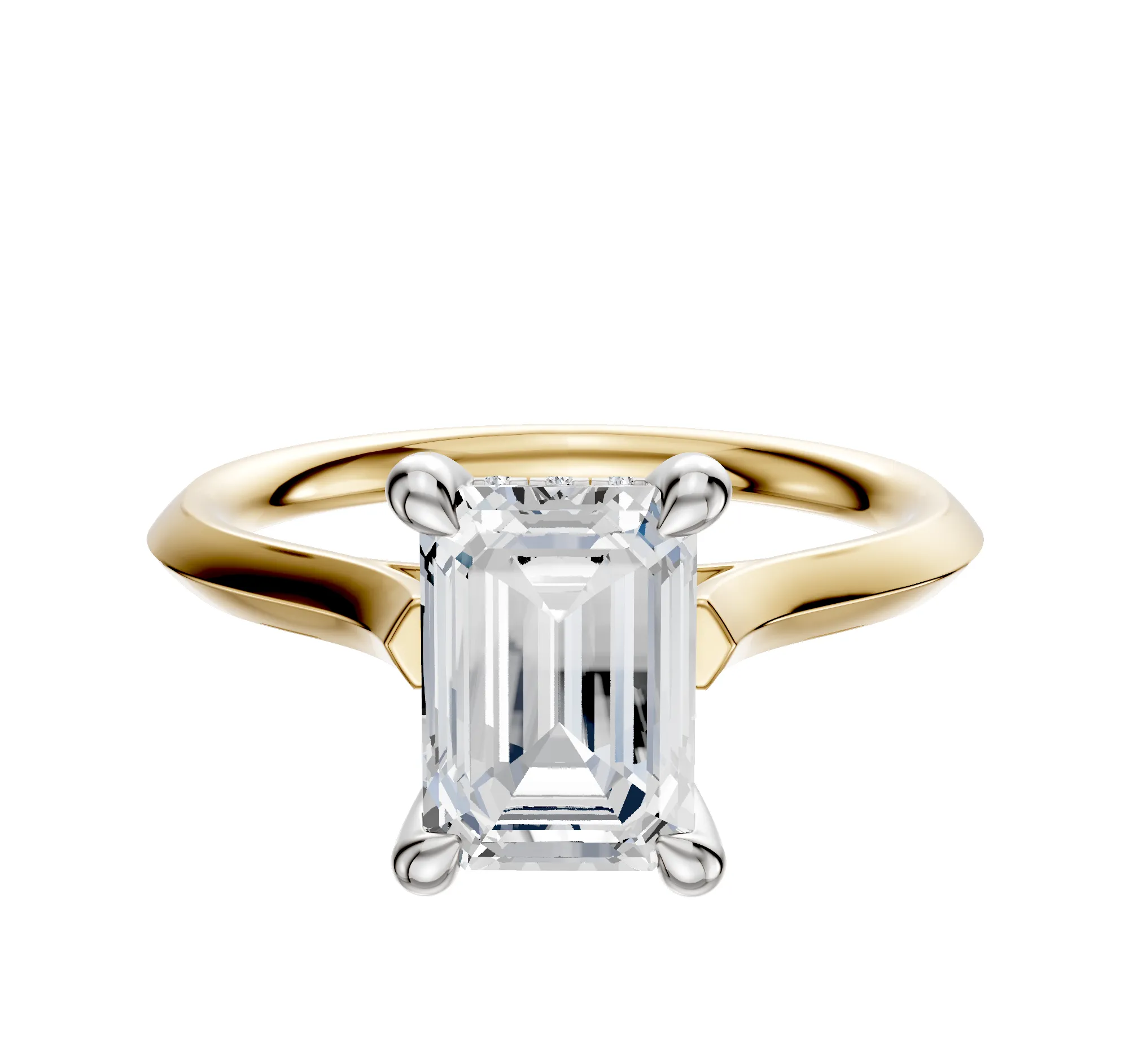 14K Two Tone 4 Prong Hidden Halo Cathedral Knife Edge 2.0mm Engagement Ring sold by Effy