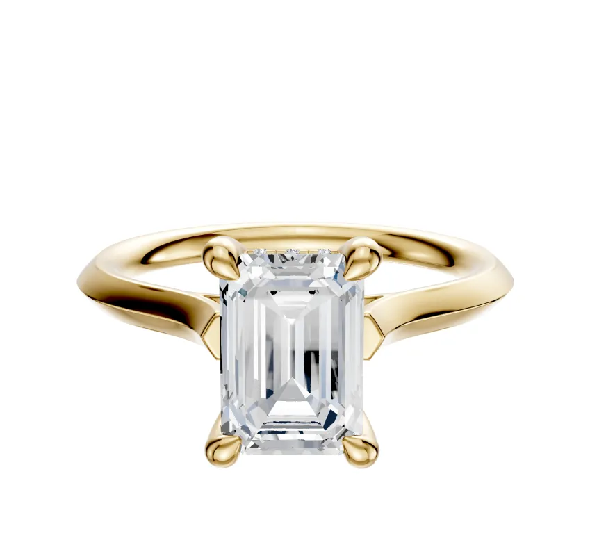 18K Yellow Gold 4 Prong Hidden Halo Cathedral Knife Edge 2.0mm Engagement Ring sold by Effy