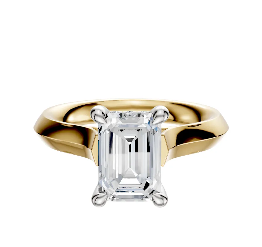 14K Two Tone 4 Prong Hidden Halo Cathedral Knife Edge 3.0mm Engagement Ring sold by Effy