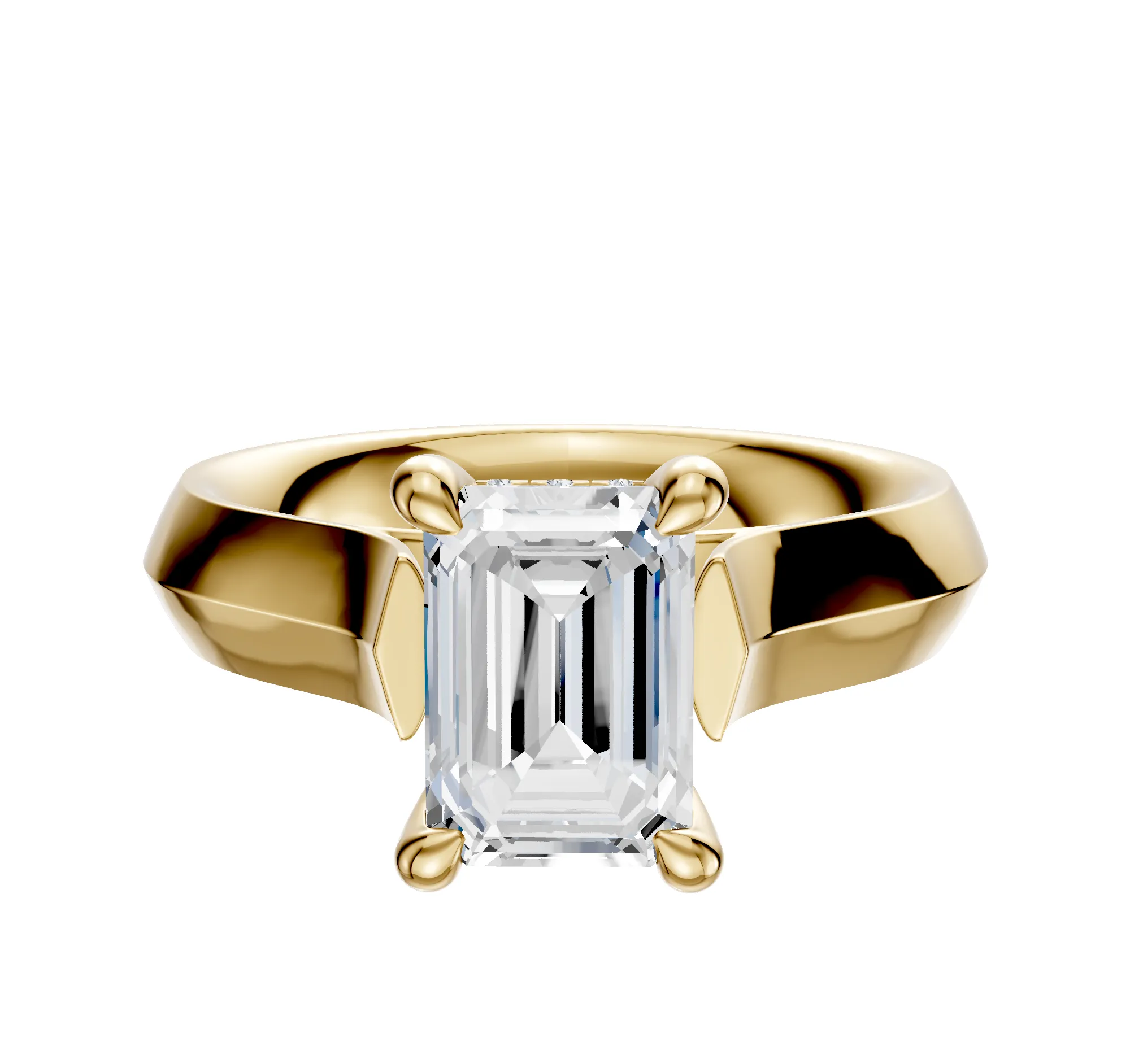 14K Yellow Gold 4 Prong Hidden Halo Cathedral Knife Edge 4.0mm Engagement Ring sold by Effy