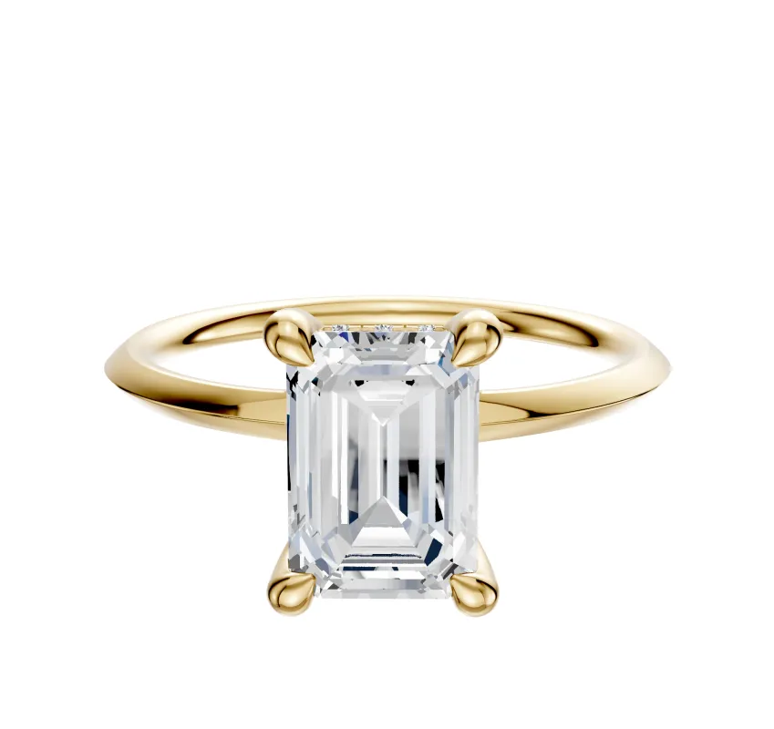 14K Yellow Gold 4 Prong Hidden Halo Classic Knife Edge 1.5mm Engagement Ring made by Effy