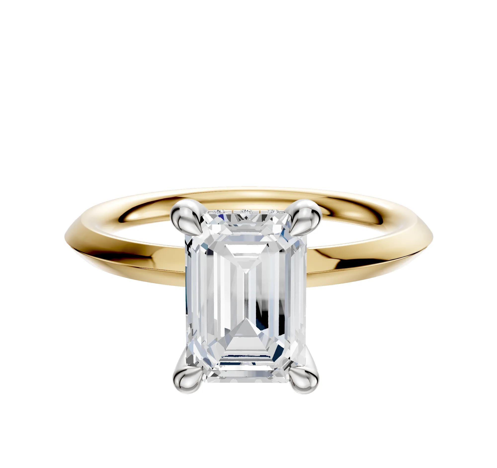 18K Two Tone 4 Prong Hidden Halo Classic Knife Edge 2.0mm Engagement Ring sold by Effy