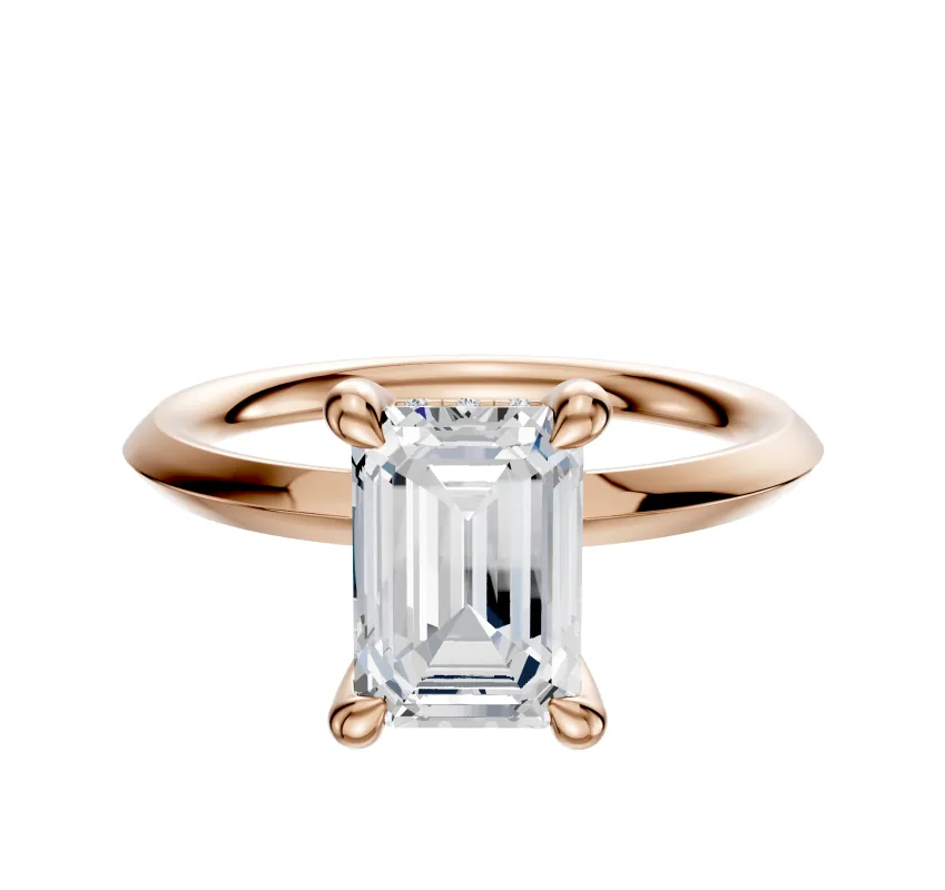 18K Rose Gold 4 Prong Hidden Halo Classic Knife Edge 2.0mm Engagement Ring made by Effy