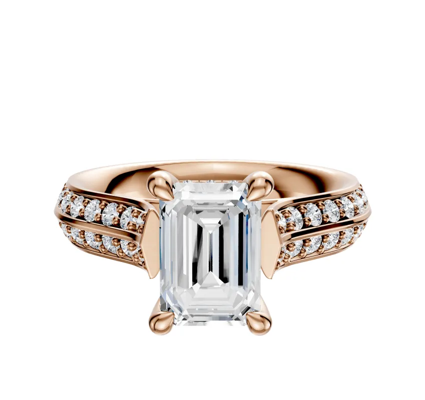 14K Rose Gold 4 Prong Hidden Halo Cathedral Knife Edge 1-Row-Pave 2.5mm Engagement Ring sold by Effy