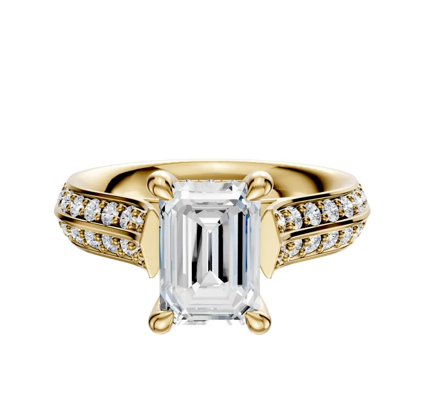 14K Yellow Gold 4 Prong Hidden Halo Cathedral Knife Edge 1-Row-Pave 2.5mm Engagement Ring sold by Effy