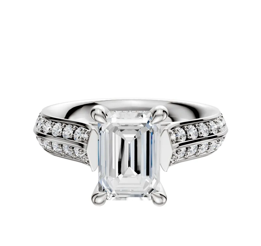 Platinum 4 Prong Hidden Halo Cathedral Knife Edge 1-Row-Pave 2.5mm Engagement Ring made by Effy