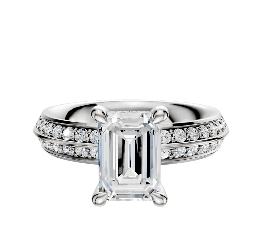 Platinum 4 Prong Hidden Halo Classic Knife Edge 1-Row-Pave 2.5mm Engagement Ring made by Effy