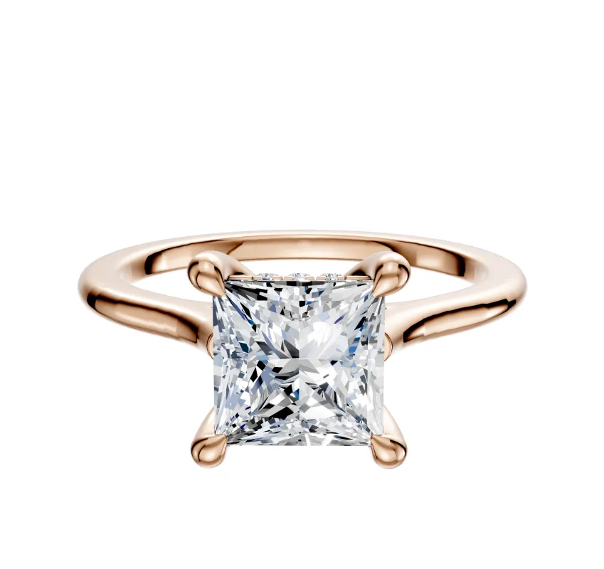 14K Rose Gold 4 Prong Hidden Halo Cathedral Dome 1.5mm Engagement Ring sold by Effy