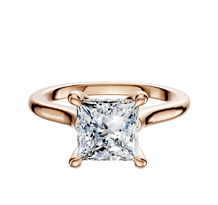 18K Rose Gold 4 Prong Hidden Halo Cathedral Dome 2.0mm Engagement Ring made by Effy