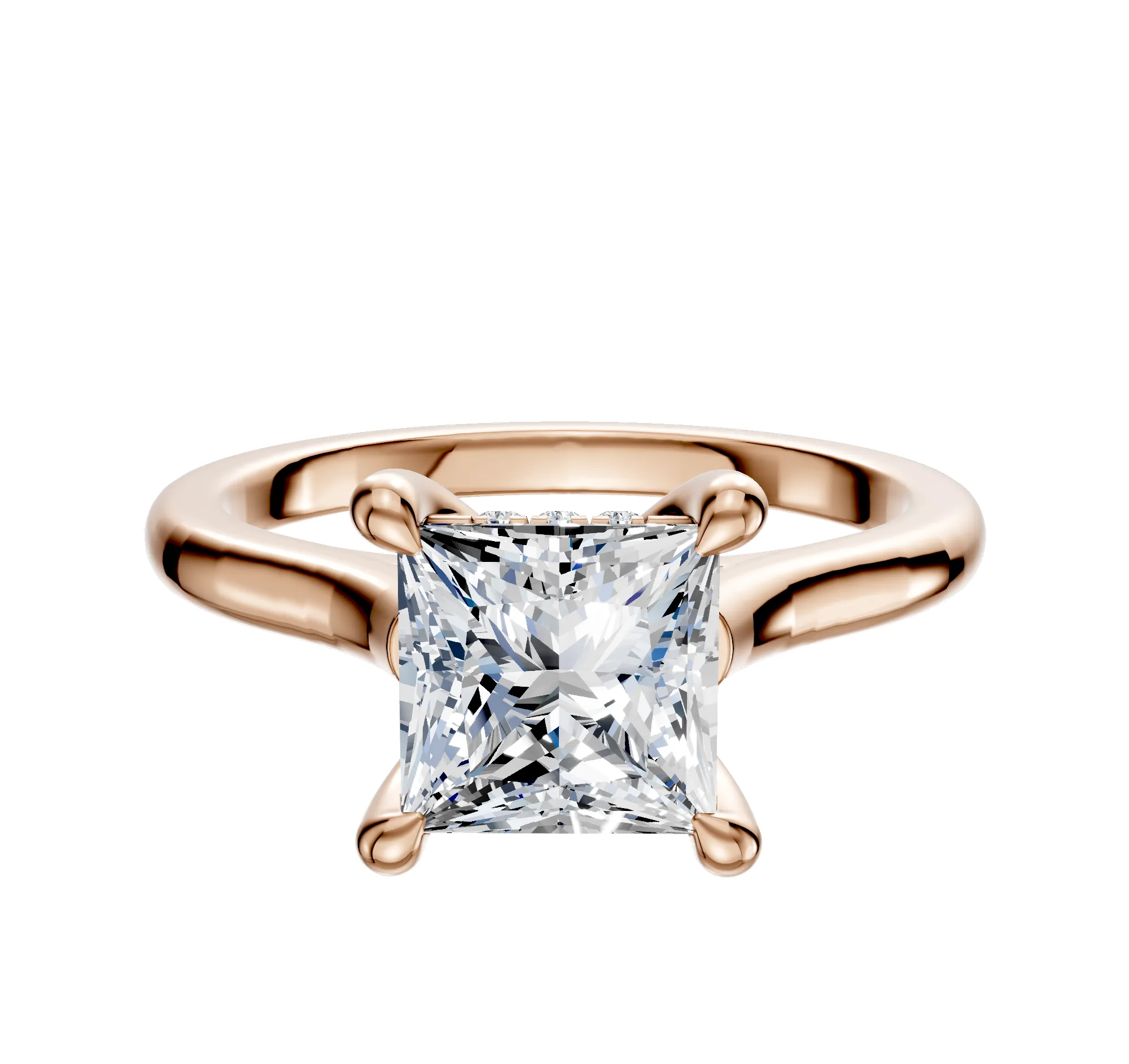18K Rose Gold 4 Prong Hidden Halo Cathedral Dome 2.0mm Engagement Ring sold by Effy