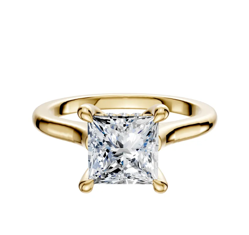 18K Yellow Gold 4 Prong Hidden Halo Cathedral Dome 2.0mm Engagement Ring made by Effy