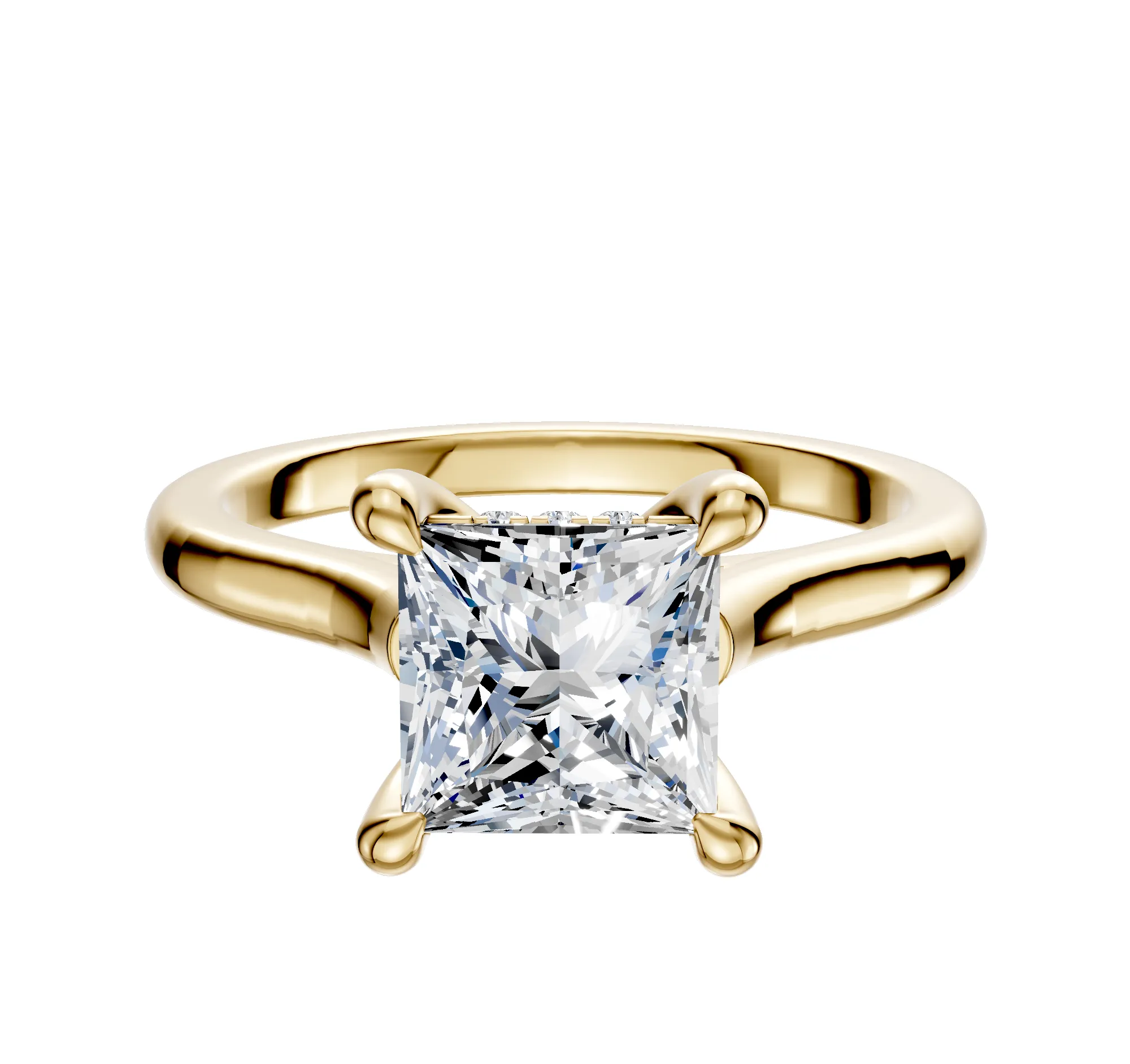 18K Yellow Gold 4 Prong Hidden Halo Cathedral Dome 2.0mm Engagement Ring sold by Effy