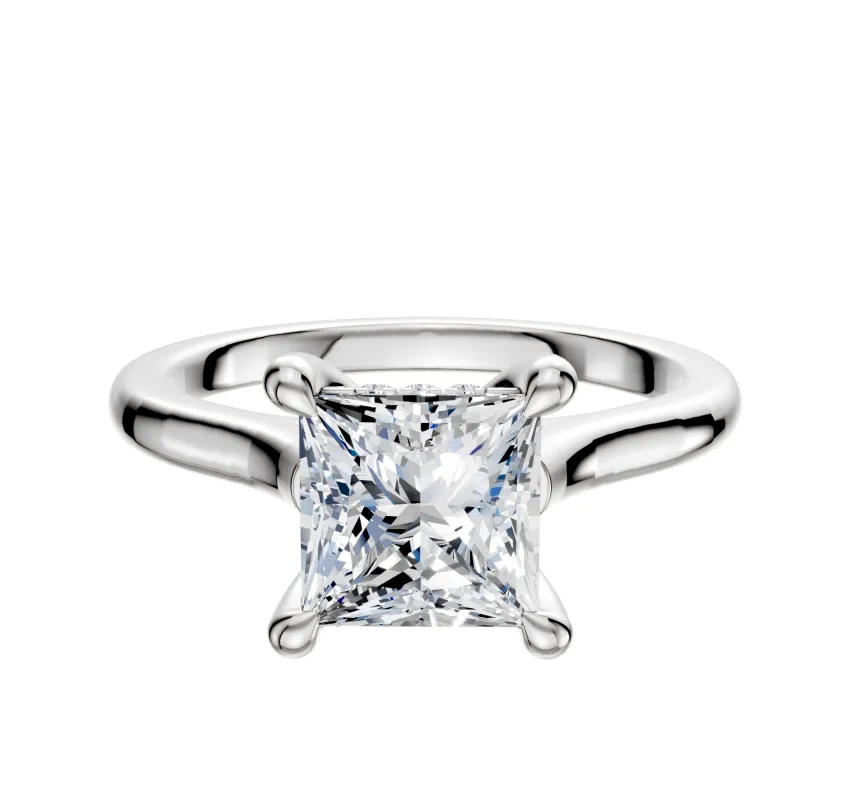 Platinum 4 Prong Hidden Halo Cathedral Dome 2.0mm Engagement Ring made by Effy