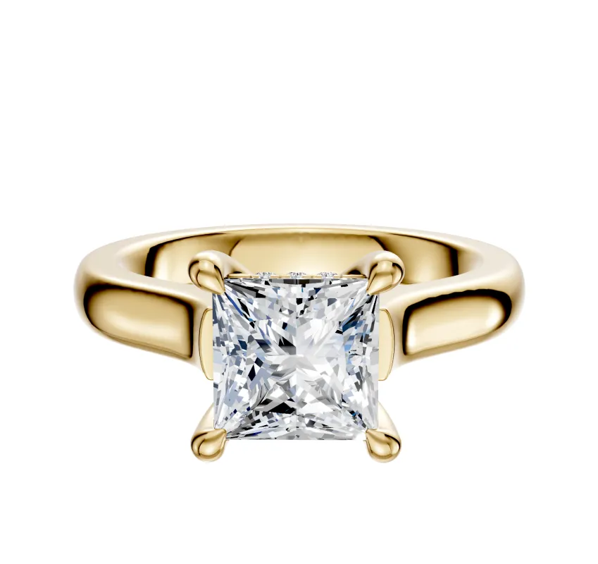 18K Yellow Gold 4 Prong Hidden Halo Cathedral Dome 3.0mm Engagement Ring sold by Effy