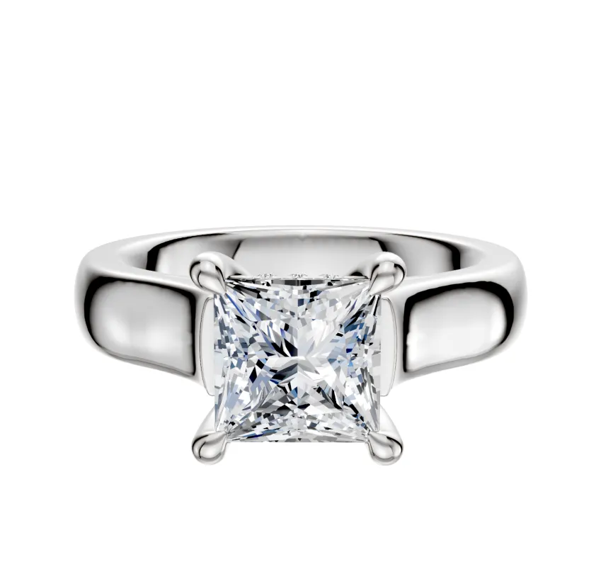 14K White Gold 4 Prong Hidden Halo Cathedral Dome 4.0mm Engagement Ring sold by Effy