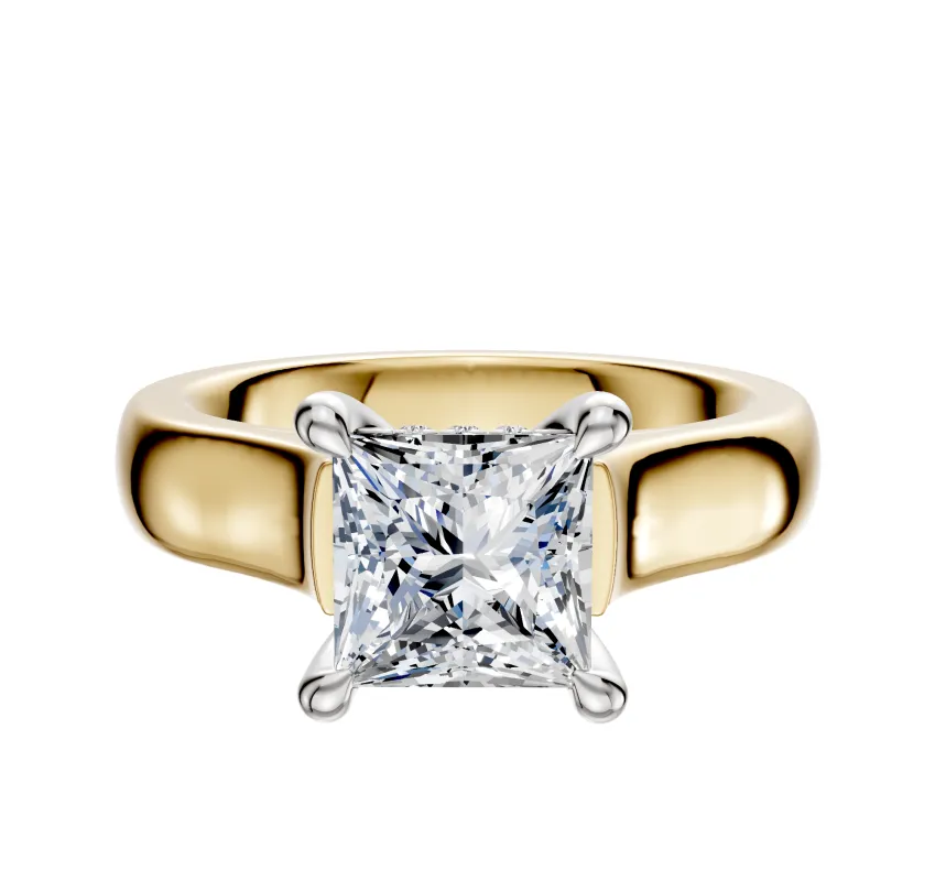 14K Two Tone 4 Prong Hidden Halo Cathedral Dome 4.0mm Engagement Ring made by Effy