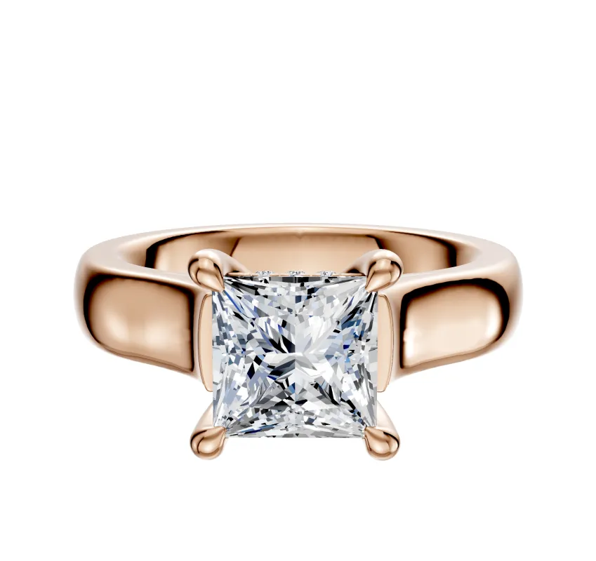 14K Rose Gold 4 Prong Hidden Halo Cathedral Dome 4.0mm Engagement Ring sold by Effy