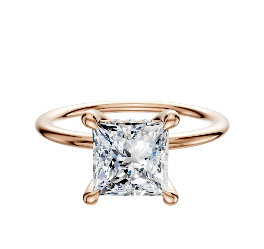 18K Rose Gold 4 Prong Hidden Halo Classic Dome 1.5mm Engagement Ring made by Effy