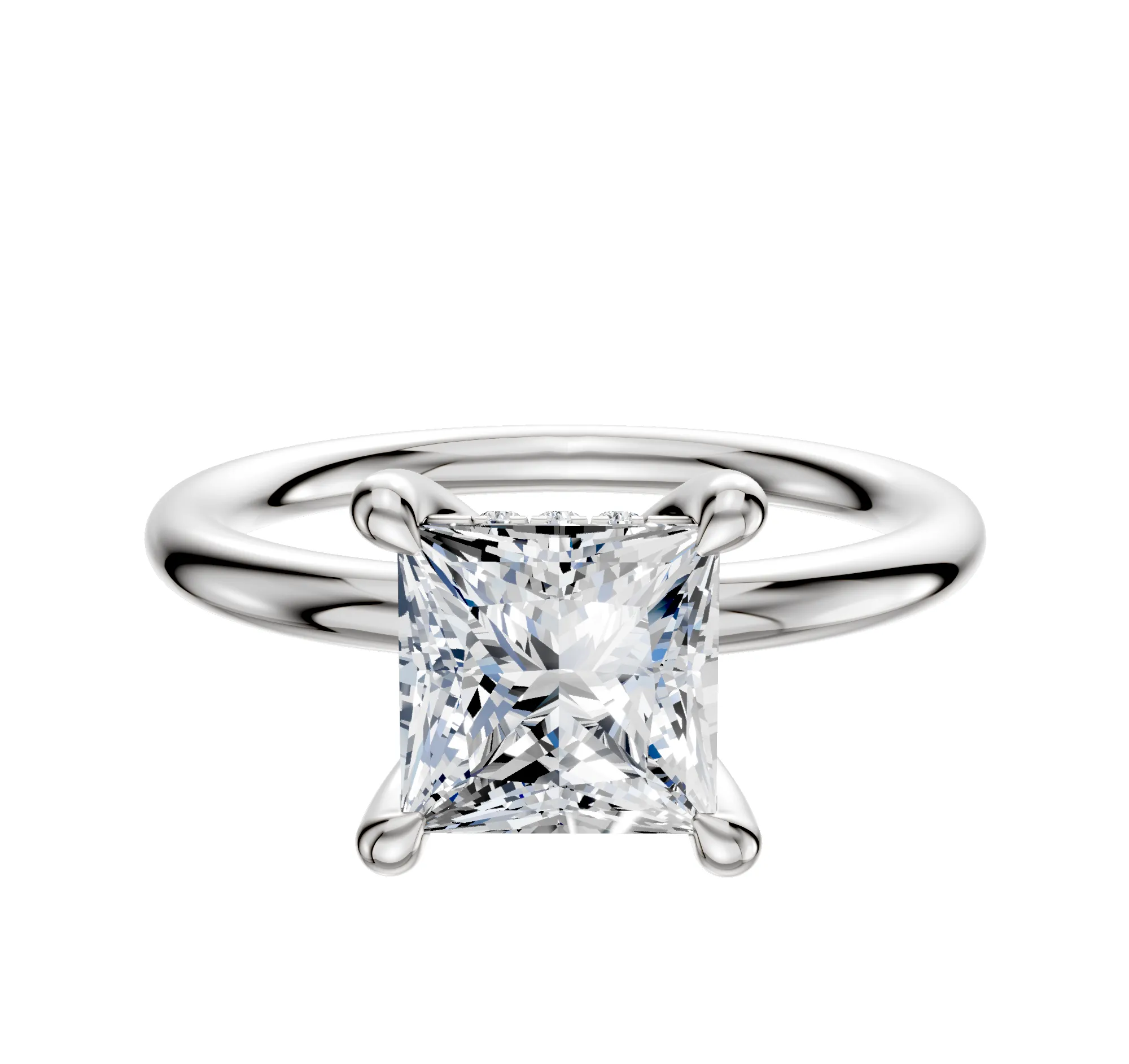 14K White Gold 4 Prong Hidden Halo Classic Dome 2.0mm Engagement Ring sold by Effy