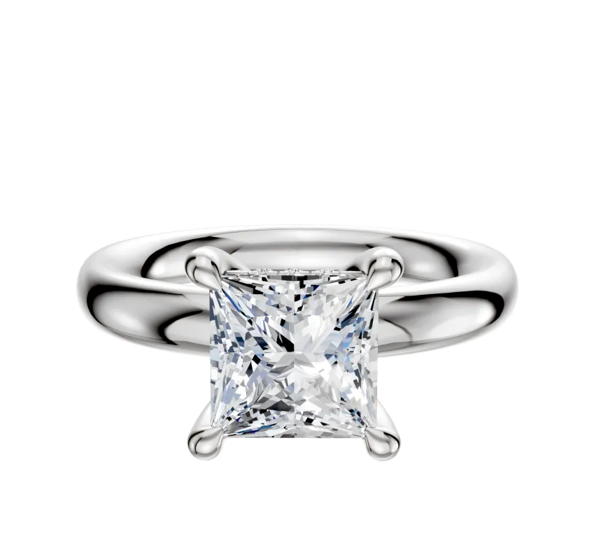 14K White Gold 4 Prong Hidden Halo Classic Dome 3.0mm Engagement Ring made by Effy