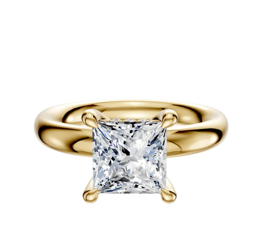 18K Yellow Gold 4 Prong Hidden Halo Classic Dome 3.0mm Engagement Ring made by Effy