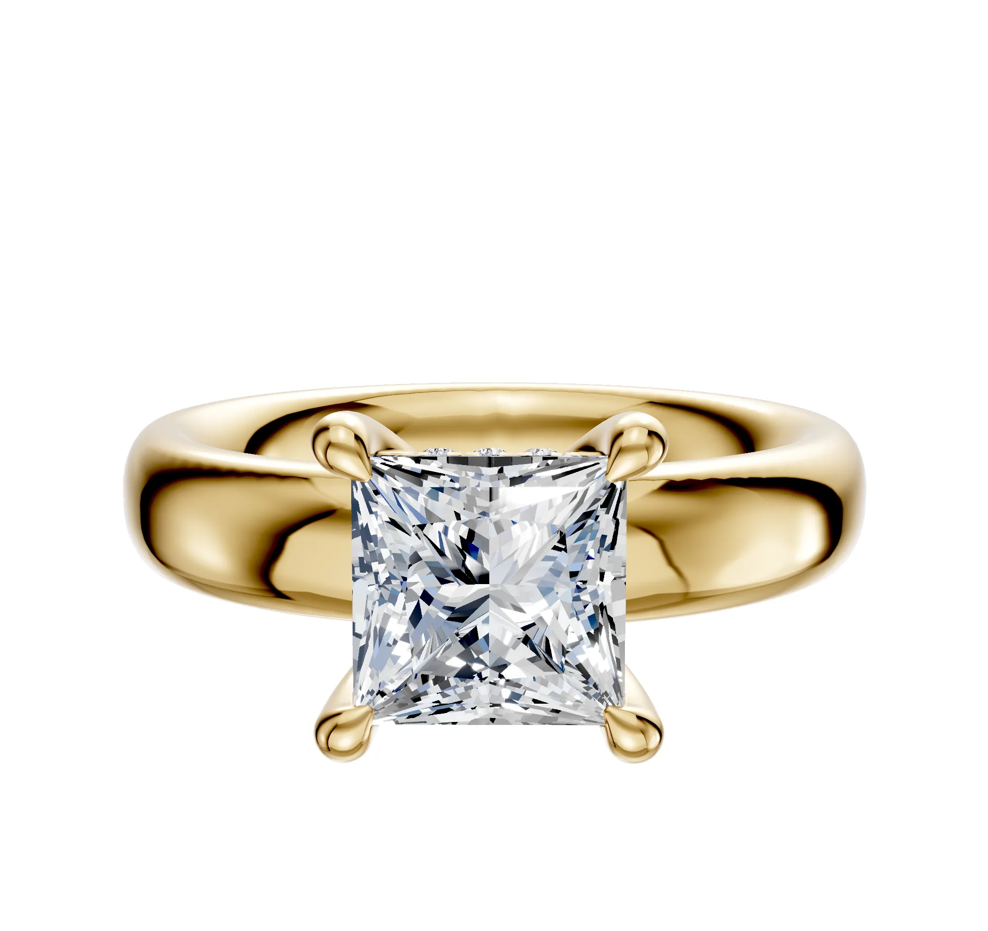 14K Yellow Gold 4 Prong Hidden Halo Classic Dome 4.0mm Engagement Ring sold by Effy