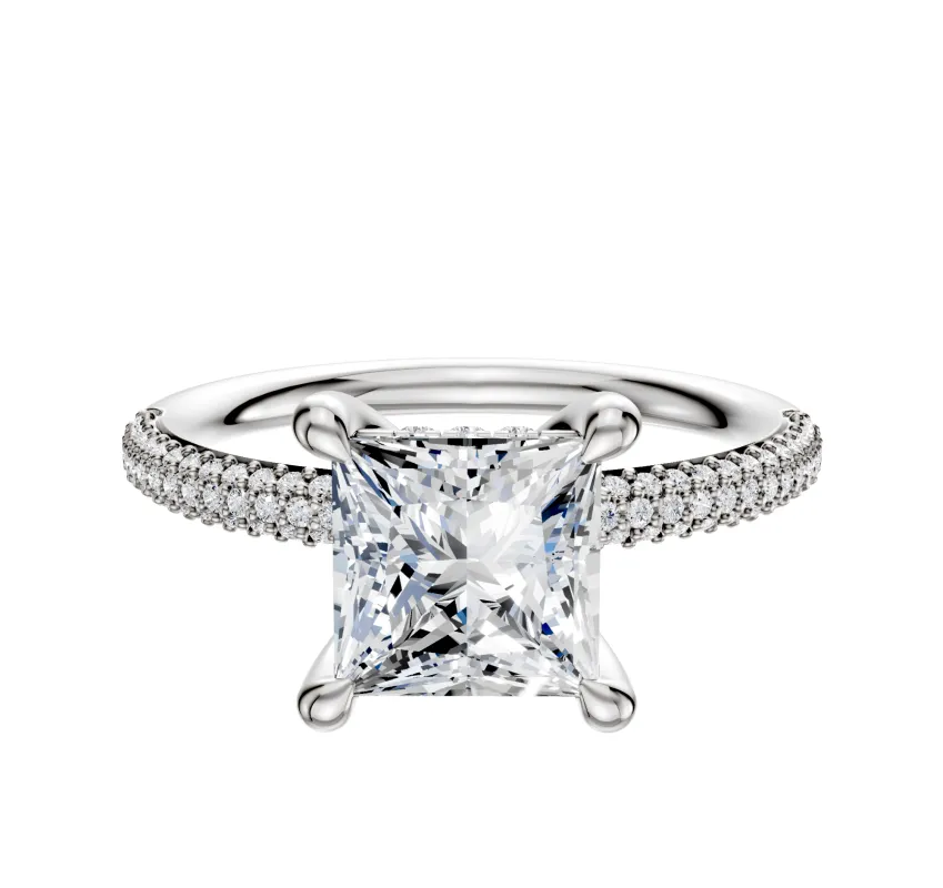 14K White Gold 4 Prong Hidden Halo Classic Dome 3-Row-Pave 2.0mm Engagement Ring sold by Effy