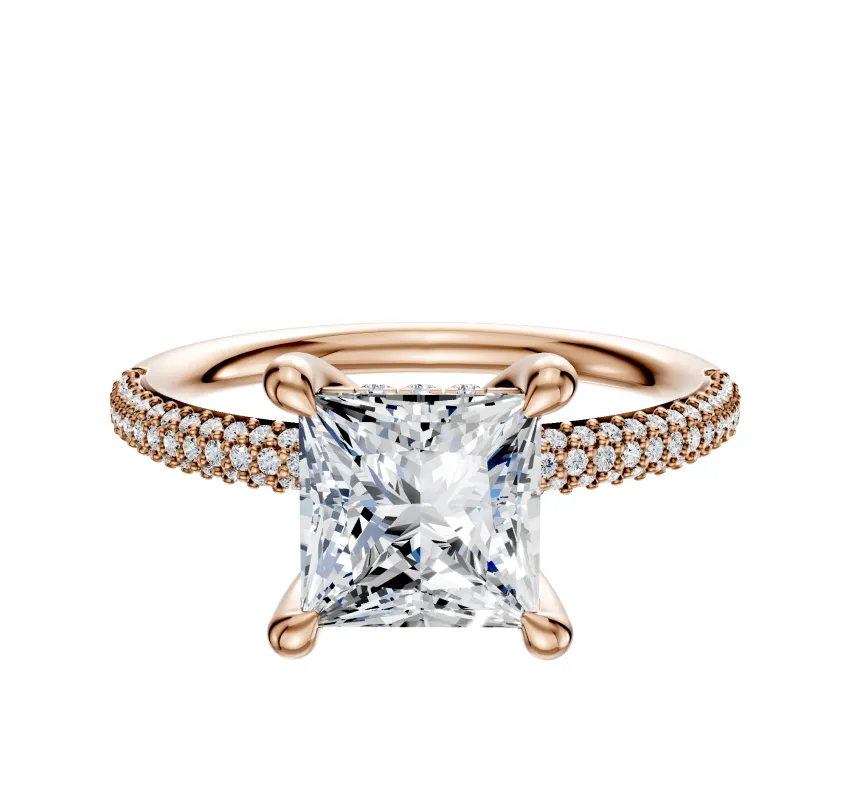 18K Rose Gold 4 Prong Hidden Halo Classic Dome 3-Row-Pave 2.0mm Engagement Ring sold by Effy