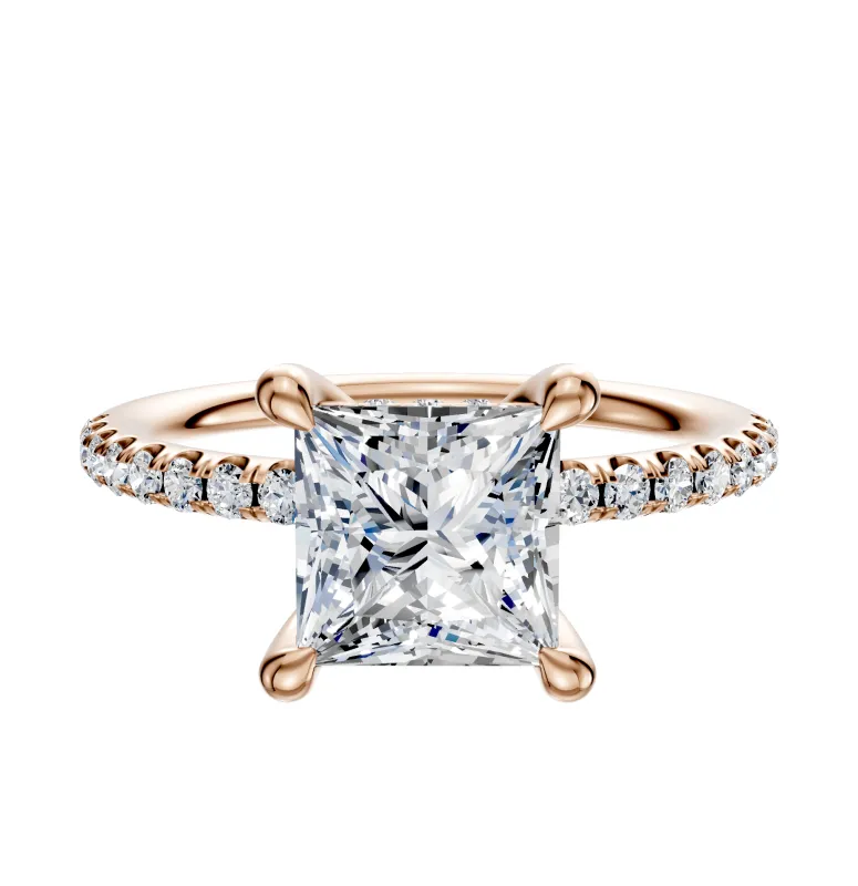 14K Rose Gold 4 Prong Hidden Halo Classic Dome 1-Row-Pave 2.5mm Engagement Ring made by Effy