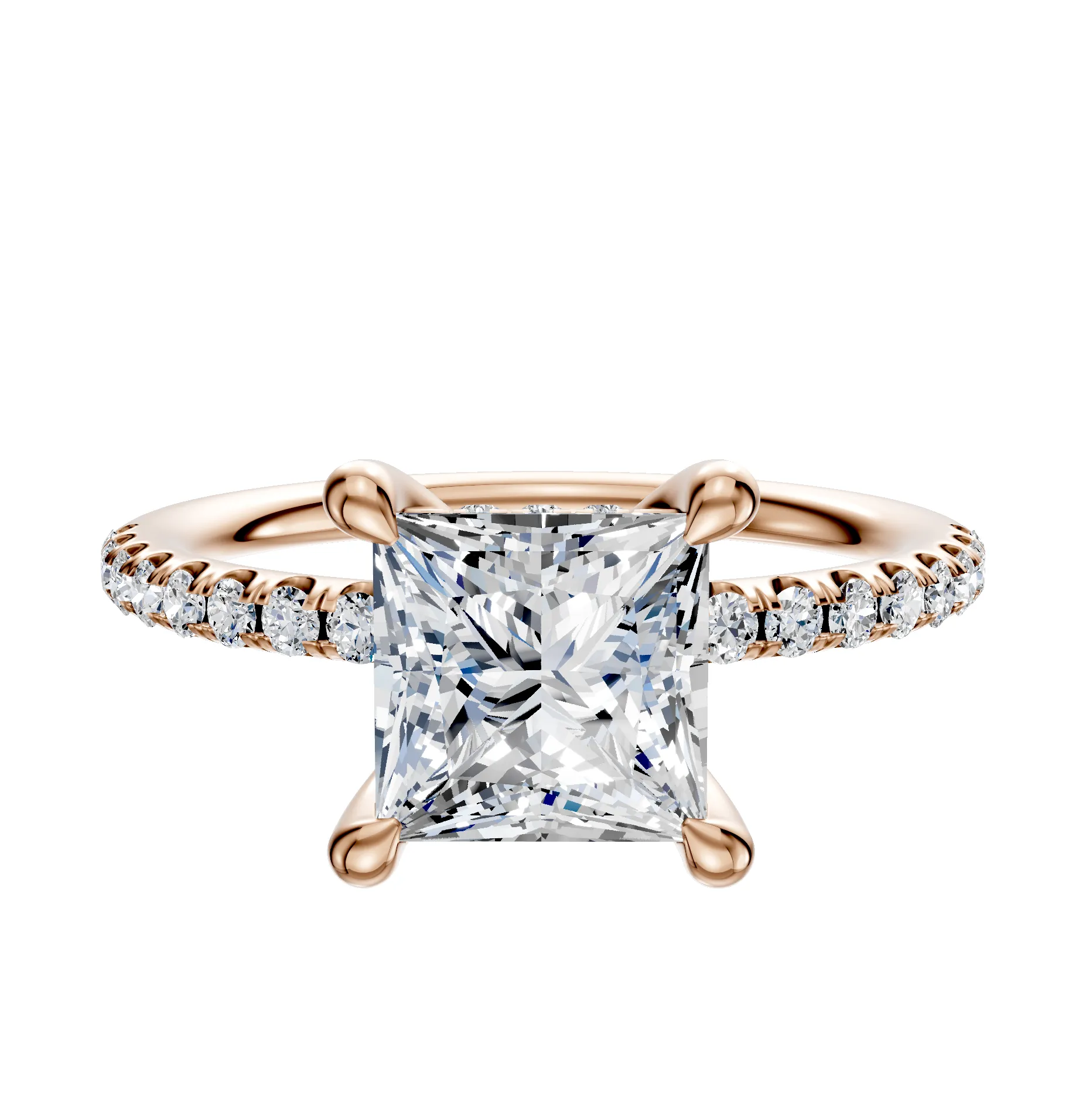 18K Rose Gold 4 Prong Hidden Halo Classic Dome 1-Row-Pave 2.5mm Engagement Ring sold by Effy