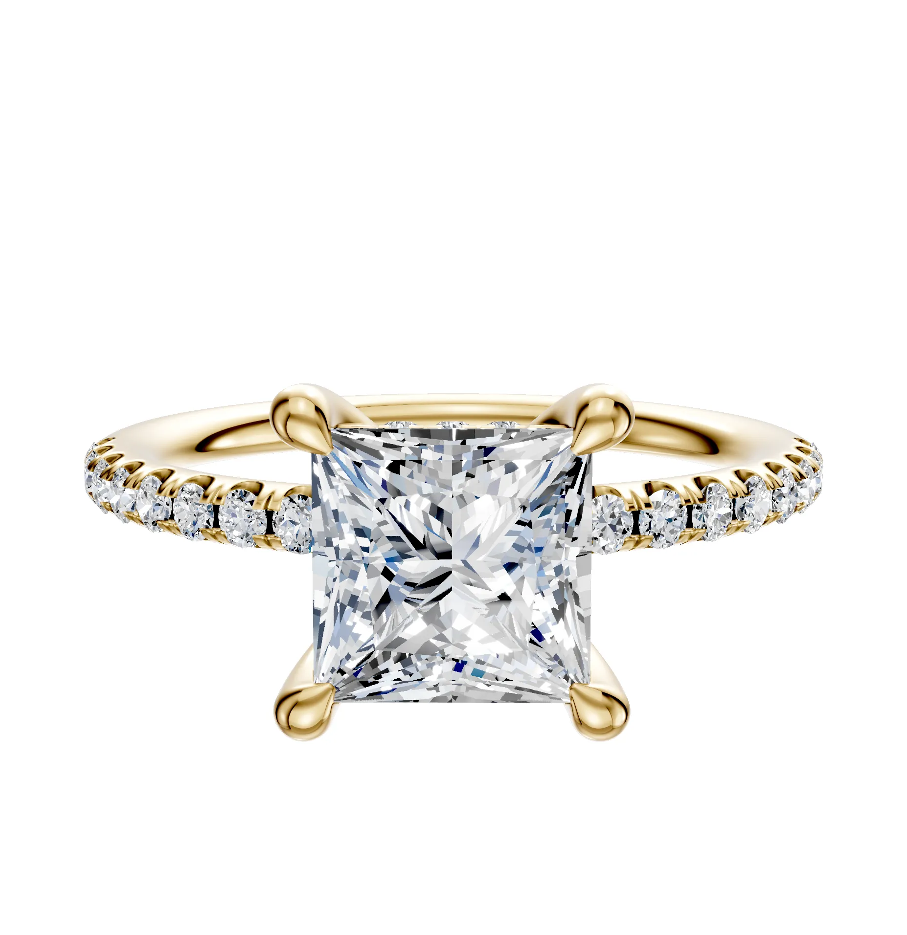 18K Yellow Gold 4 Prong Hidden Halo Classic Dome 1-Row-Pave 2.5mm Engagement Ring sold by Effy