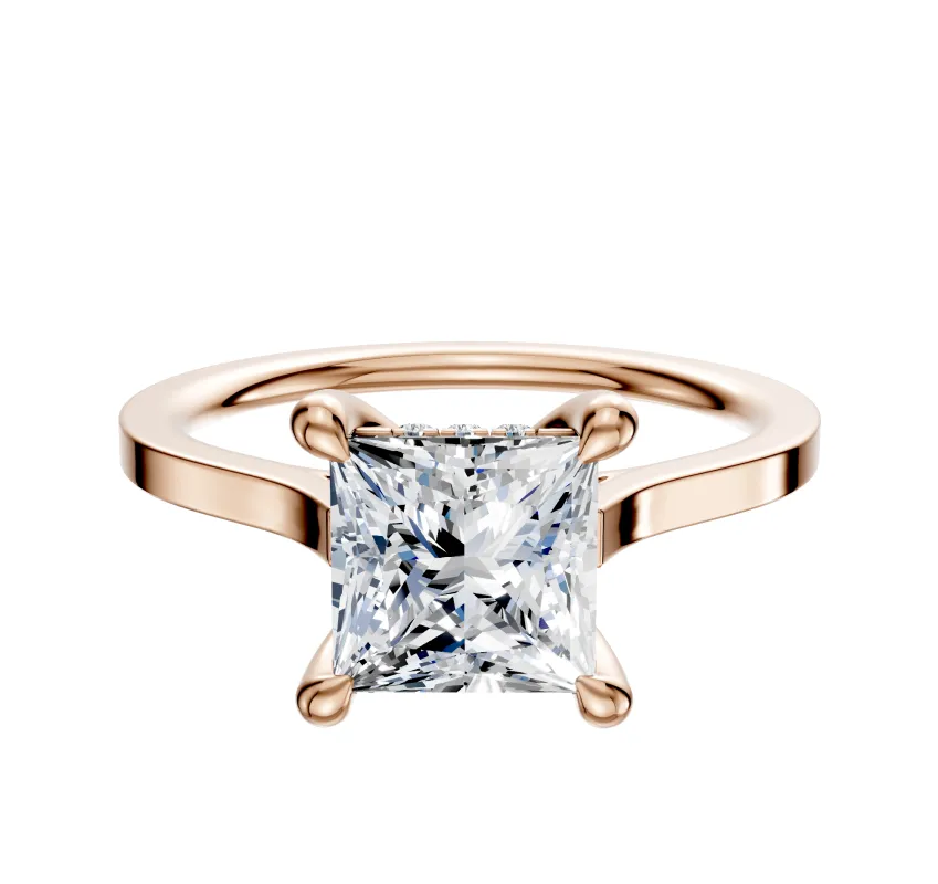 18K Rose Gold 4 Prong Hidden Halo Cathedral Flat 1.5mm Engagement Ring made by Effy