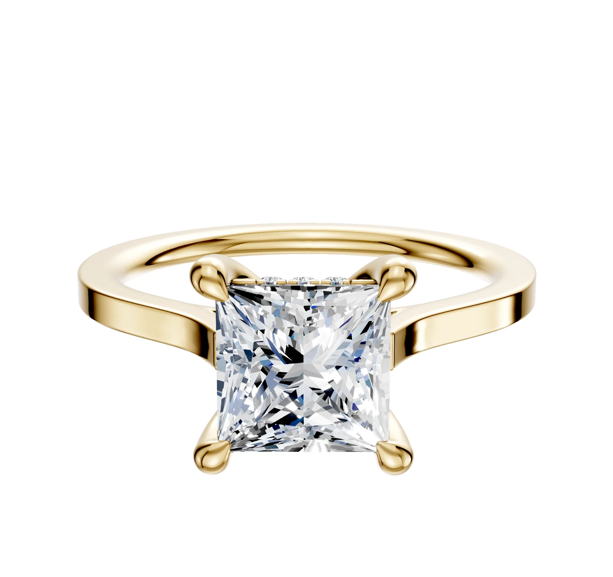 18K Yellow Gold 4 Prong Hidden Halo Cathedral Flat 1.5mm Engagement Ring sold by Effy