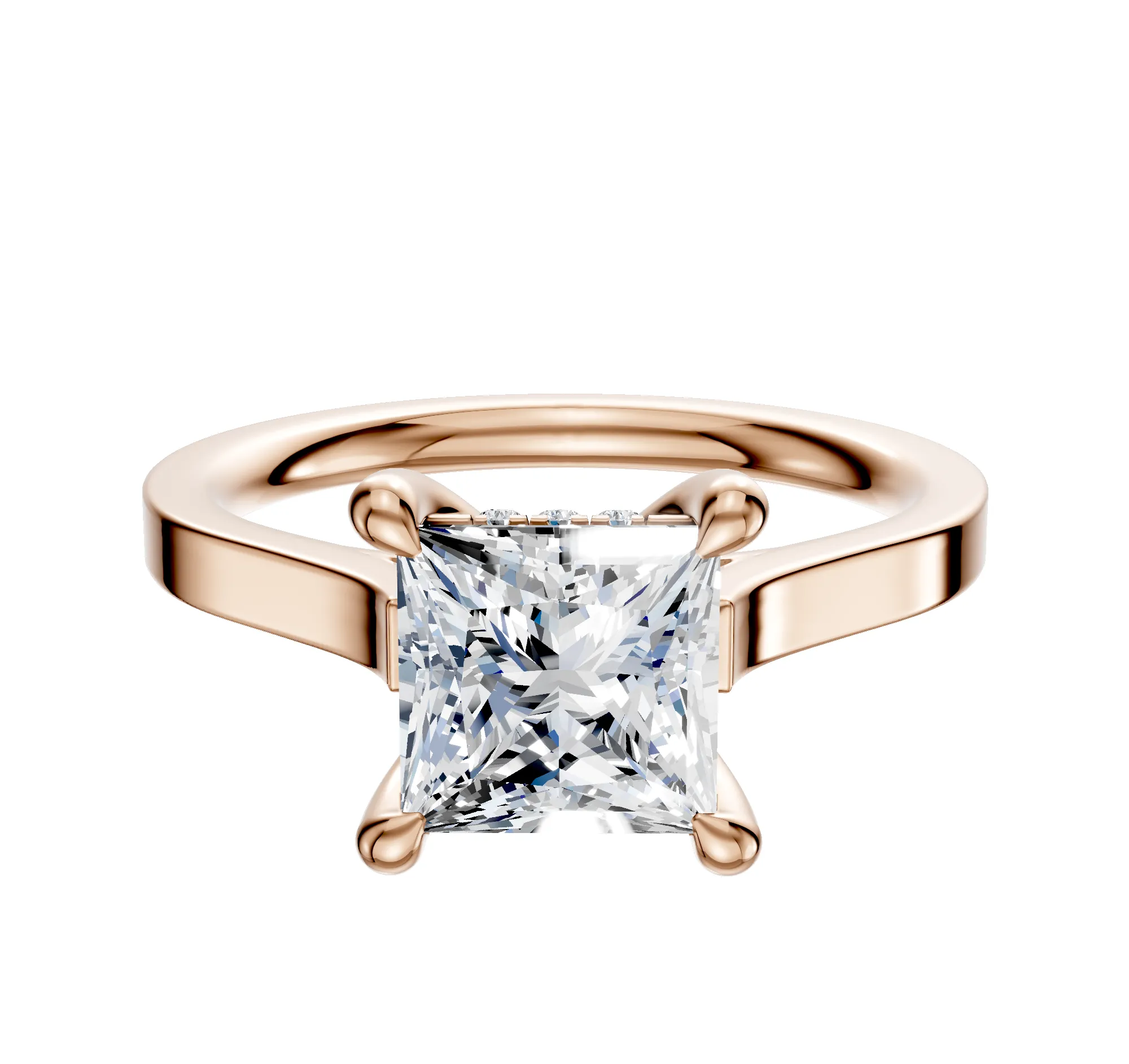 14K Rose Gold 4 Prong Hidden Halo Cathedral Flat 2.0mm Engagement Ring sold by Effy