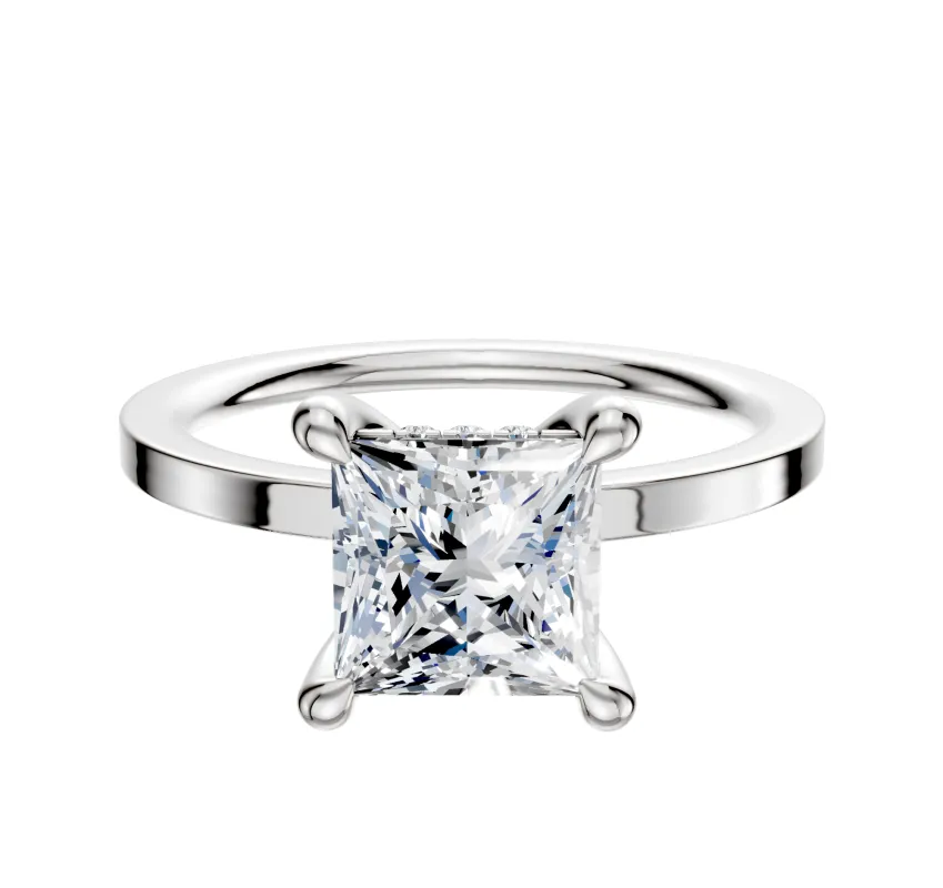 14K White Gold 4 Prong Hidden Halo Classic Flat 1.5mm Engagement Ring sold by Effy