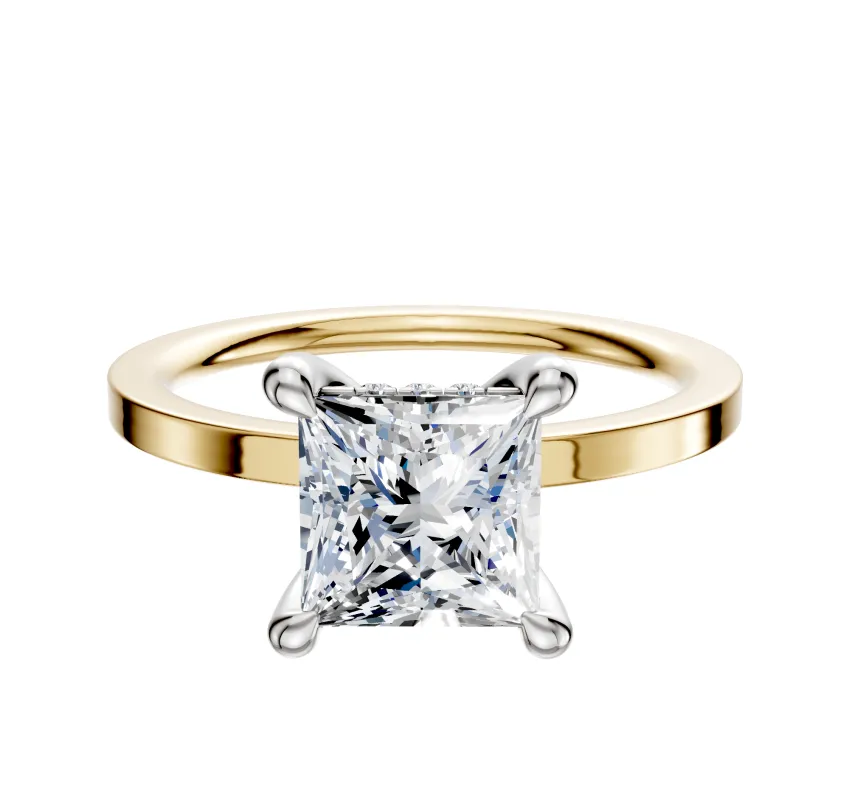 14K Two Tone 4 Prong Hidden Halo Classic Flat 1.5mm Engagement Ring made by Effy