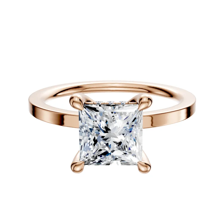 14K Rose Gold 4 Prong Hidden Halo Classic Flat 1.5mm Engagement Ring made by Effy
