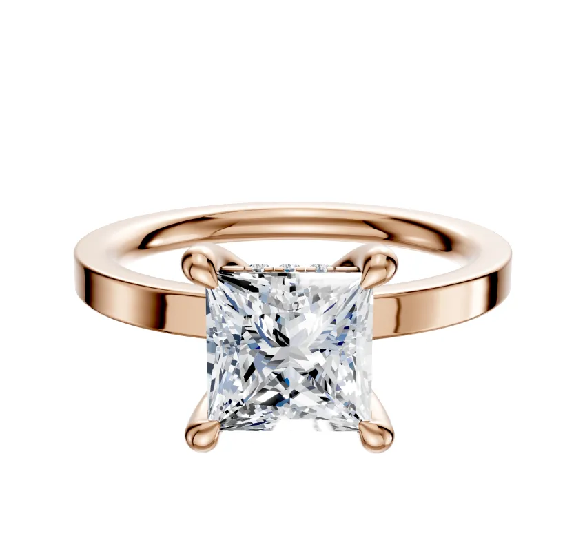 18K Rose Gold 4 Prong Hidden Halo Classic Flat 2.0mm Engagement Ring made by Effy
