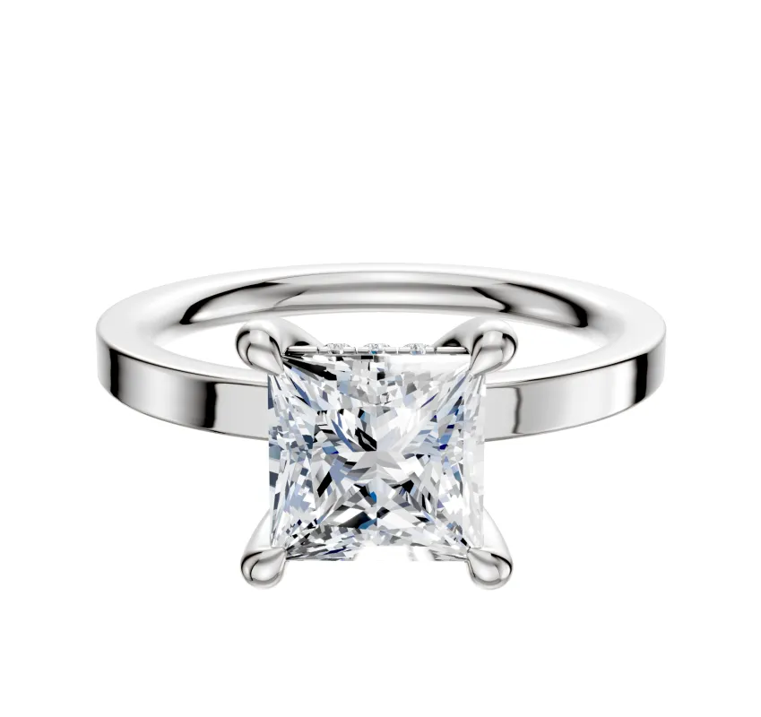 Platinum 4 Prong Hidden Halo Classic Flat 2.0mm Engagement Ring made by Effy
