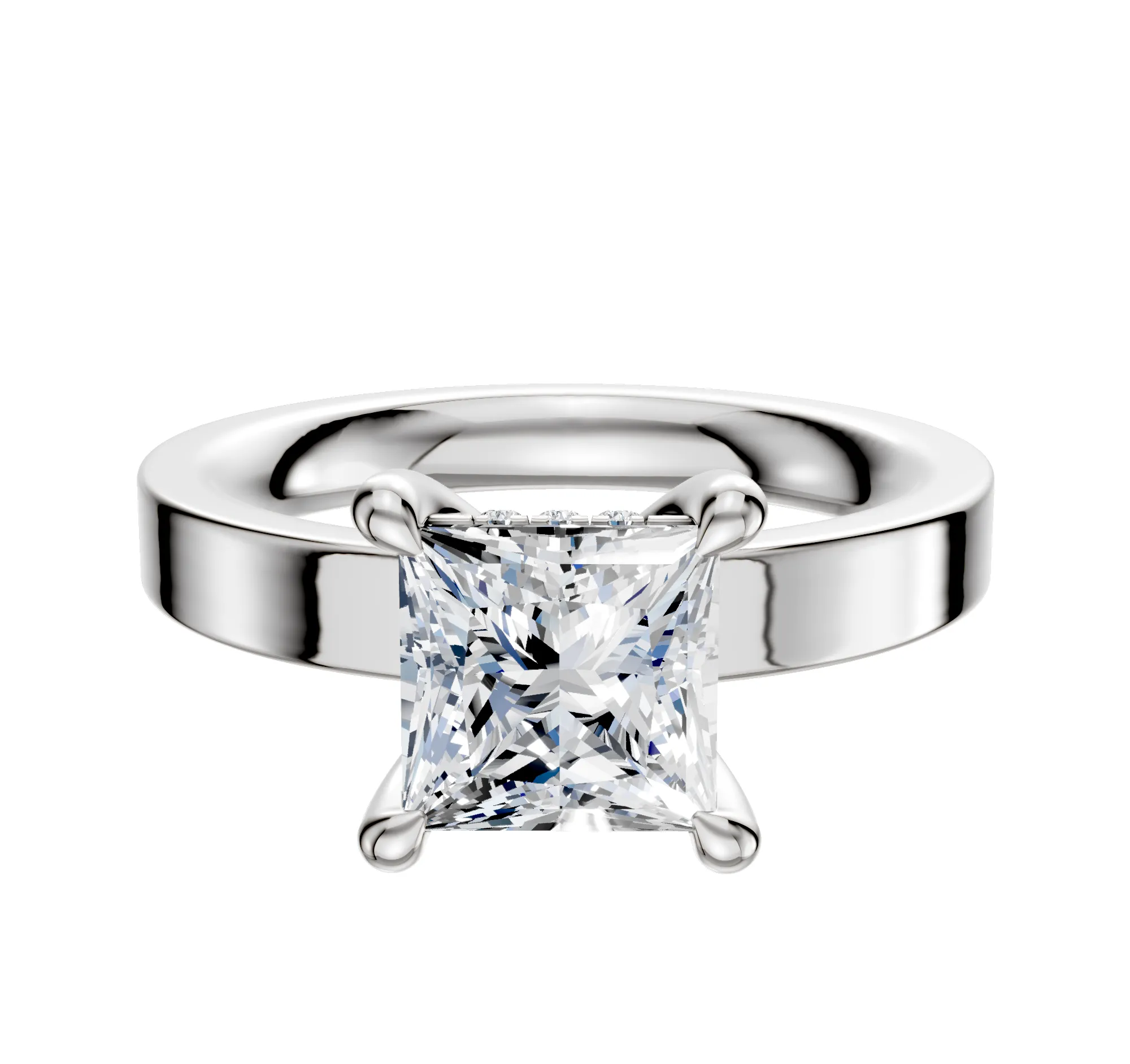 18K White Gold 4 Prong Hidden Halo Classic Flat 3.0mm Engagement Ring sold by Effy