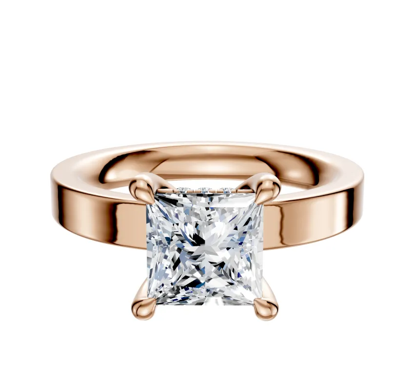 18K Rose Gold 4 Prong Hidden Halo Classic Flat 3.0mm Engagement Ring made by Effy