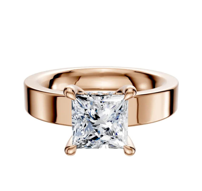 14K Rose Gold 4 Prong Hidden Halo Classic Flat 4.0mm Engagement Ring made by Effy
