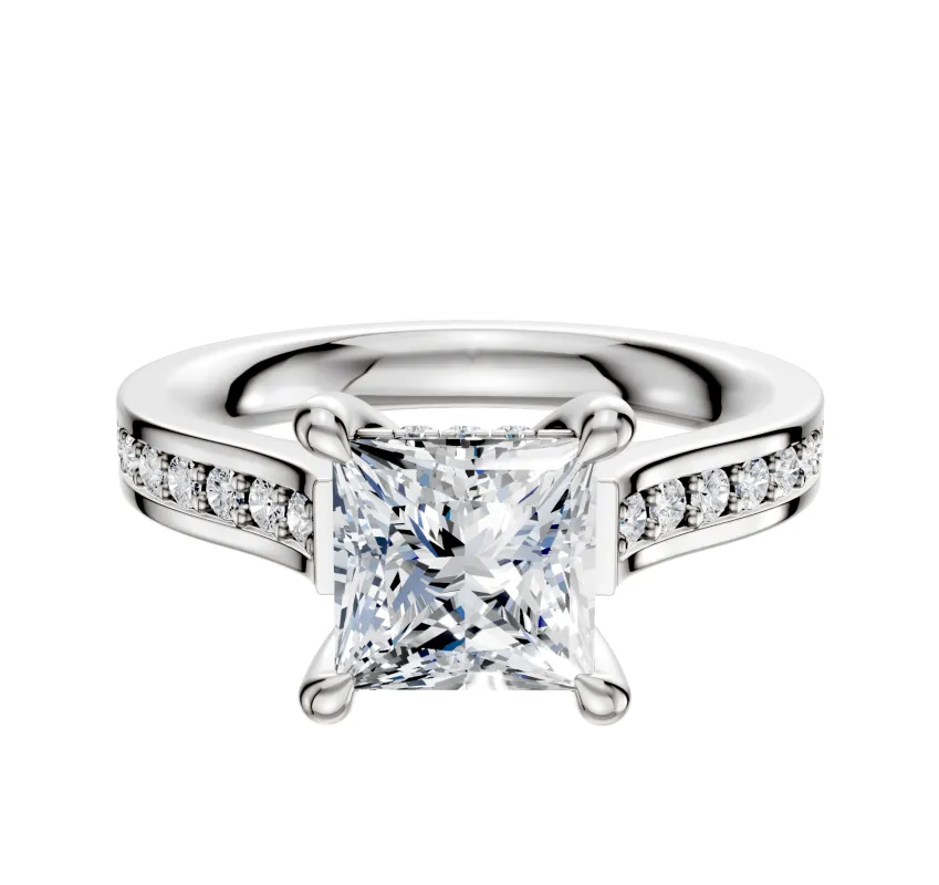 14K White Gold 4 Prong Hidden Halo Cathedral Flat 1-Row-Pave 2.5mm Engagement Ring sold by Effy