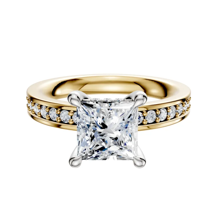 14K Two Tone 4 Prong Hidden Halo Classic Flat 1-Row-Pave 2.5mm Engagement Ring sold by Effy