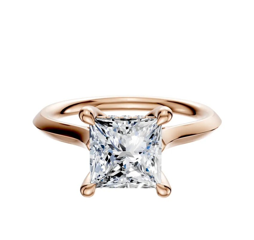 14K Rose Gold 4 Prong Hidden Halo Cathedral Knife Edge 2.0mm Engagement Ring made by Effy