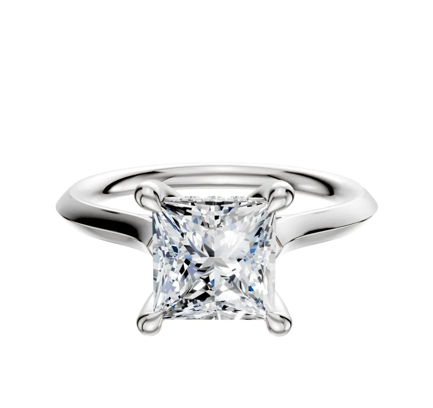 18K White Gold 4 Prong Hidden Halo Cathedral Knife Edge 2.0mm Engagement Ring made by Effy