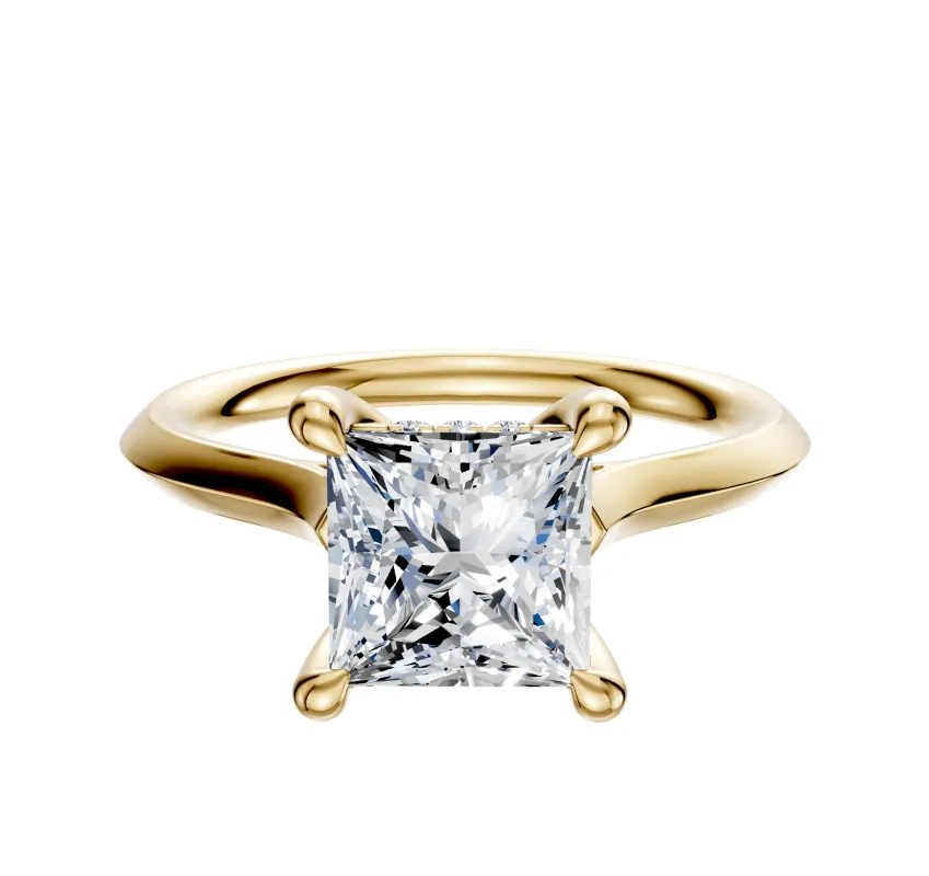 18K Yellow Gold 4 Prong Hidden Halo Cathedral Knife Edge 2.0mm Engagement Ring sold by Effy