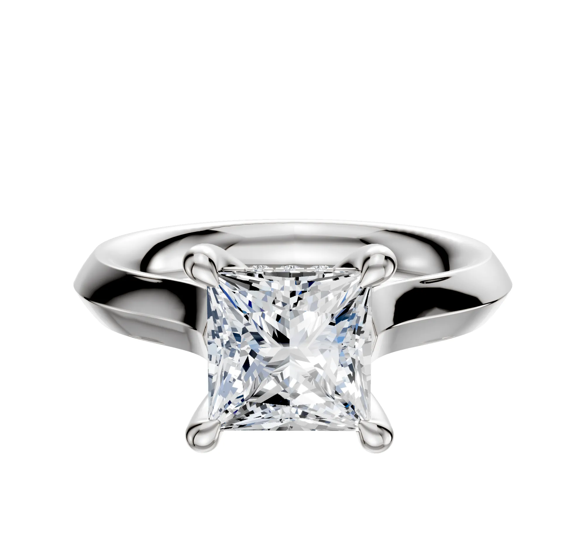 18K White Gold 4 Prong Hidden Halo Cathedral Knife Edge 3.0mm Engagement Ring sold by Effy